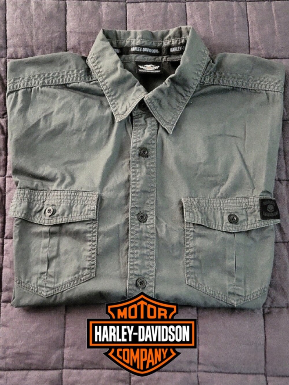 Harley-Davidson Black Embroider On Gray Garage Shirt Mens XL
